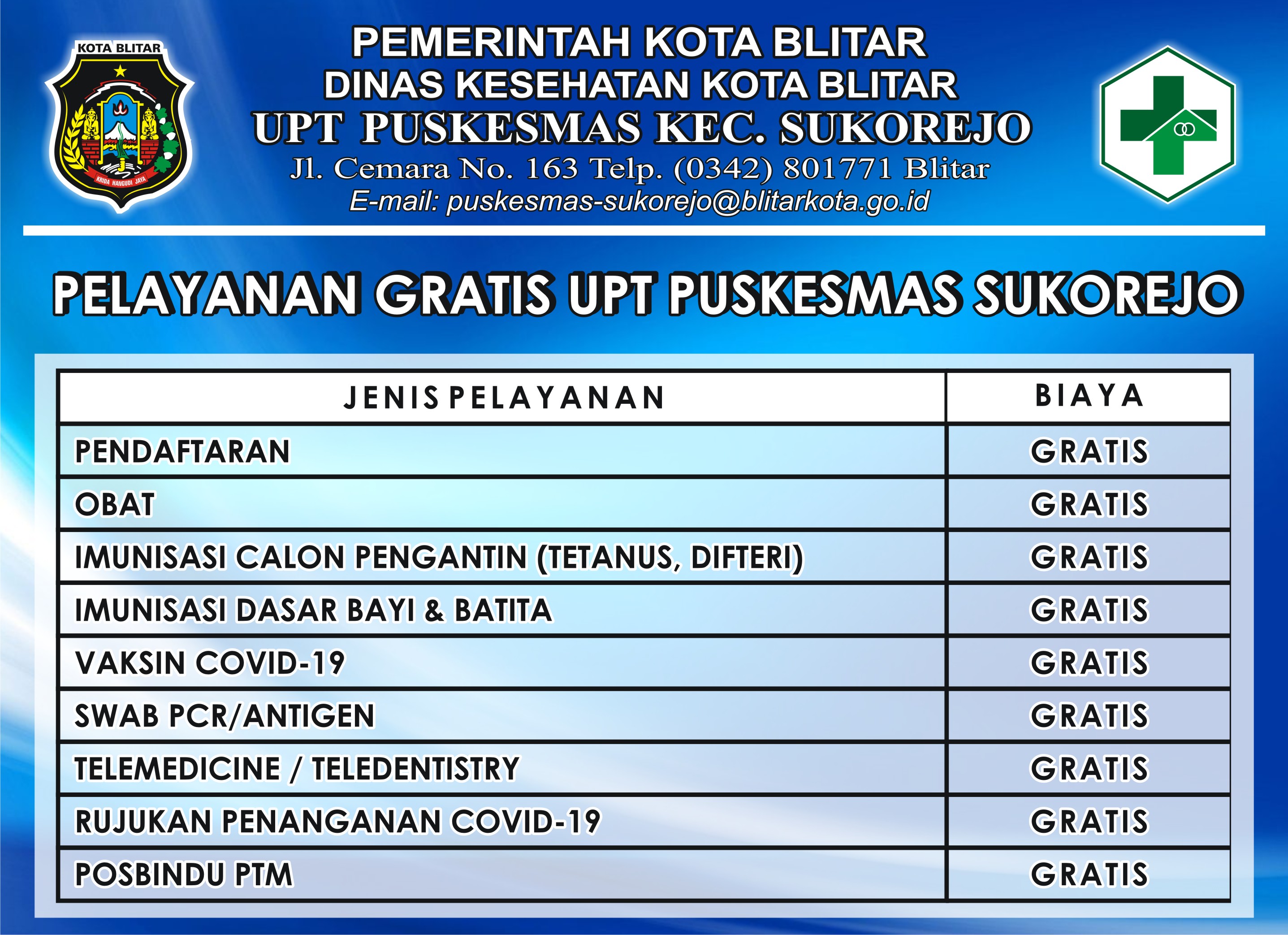 tarif pelayanan gratis